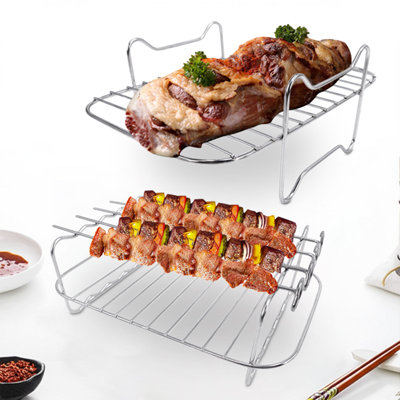Rack Air Fryer Rack Hanging Grill Barbecue Skewer Stainless Steel Accessories Vertical Double Layer Hanging Grill Barbecue Skewer Household Use