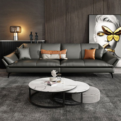 Gray Genuine Leather Modular Sofa cushion couch