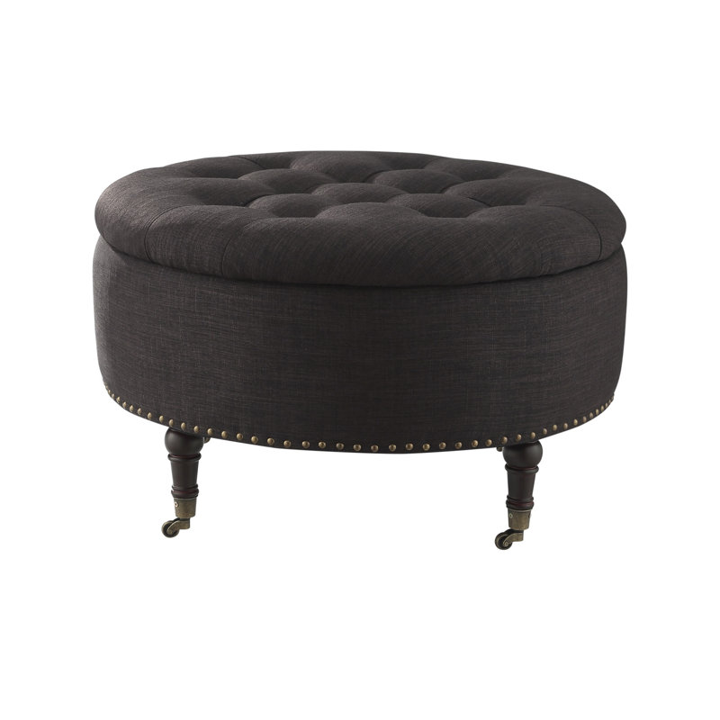 Rangement rond touffeté à roulettes Haytham, 100 % lin gris anthracite