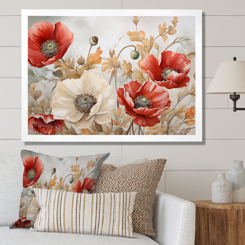 Charme des coquelicots dans Winter Delight II, Cadre simple blanc, H 12 po x l 20 po x P 1 po