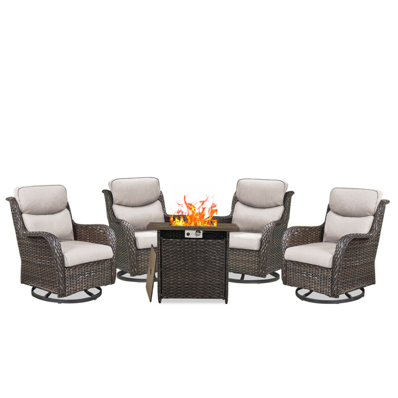 Ensemble de conversation avec table de foyer et coussins 5 pièces Smile, Beige, Brun