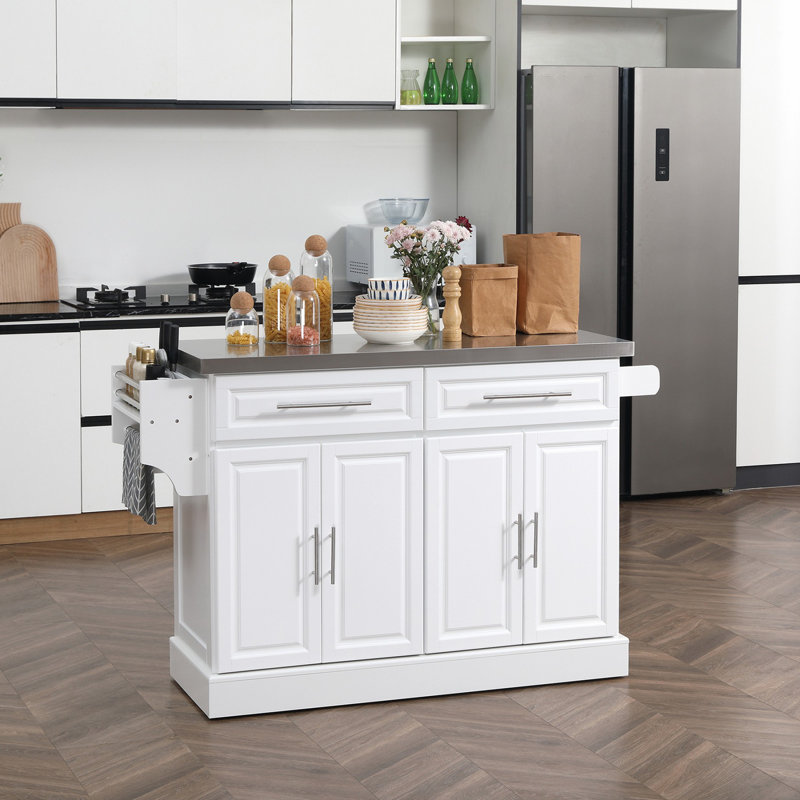 White Stainless Steel Top Kitchen Cart with Storage and Racks