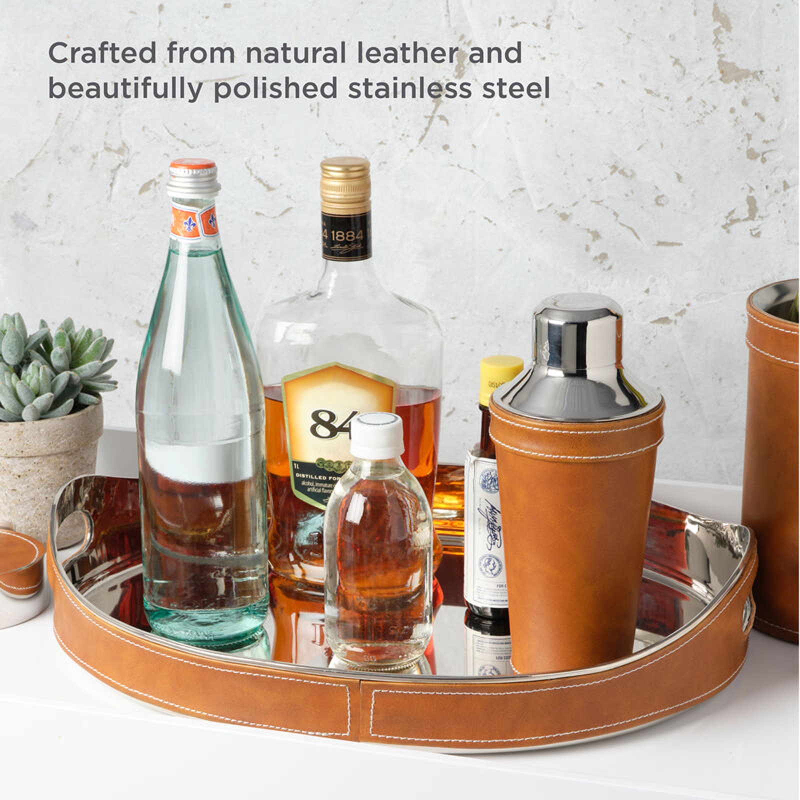 Mikasa Leather Stitched Oval Bar Tray