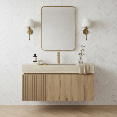 36" Wall-Mounted Vanity With Sintered Stone Top & Ceramic Sink, Storage Cabinet With 1 Drawer & Soft-Close Door