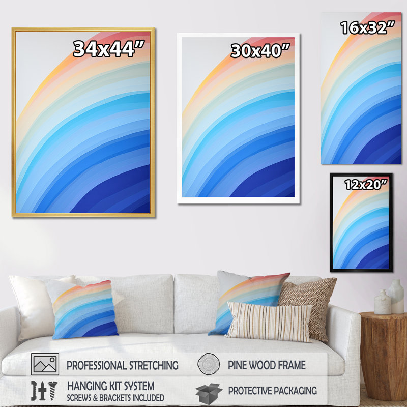 Arc-en-ciel coloré de simplicité I - art mural toile arc-en-ciel, Encadrement doré, H 32 po x l 16 po x P 1 po