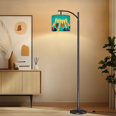 Lampe sur pied à arc avec abat-jour réglable Celebrating Champagne Toast Hands Sparkling Confetti Teal Lampadaire