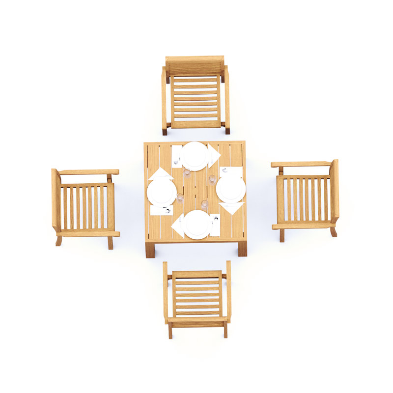 Ensemble de salle à manger 3 pièces en bois de teck de qualité A: table carrée de 36 po et 2 chaises empilables Alvarez # 11HR0802