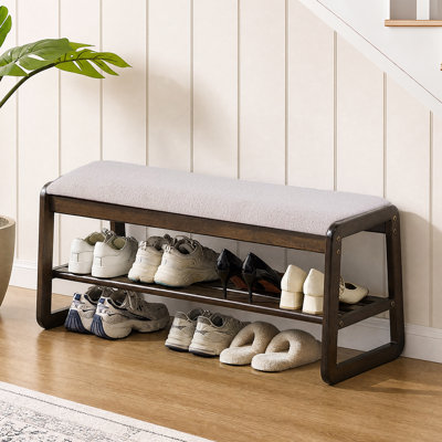  Banc de rangement en bois massif avec coussin et banc de rangement pour hall d'entrée à 2 niveaux