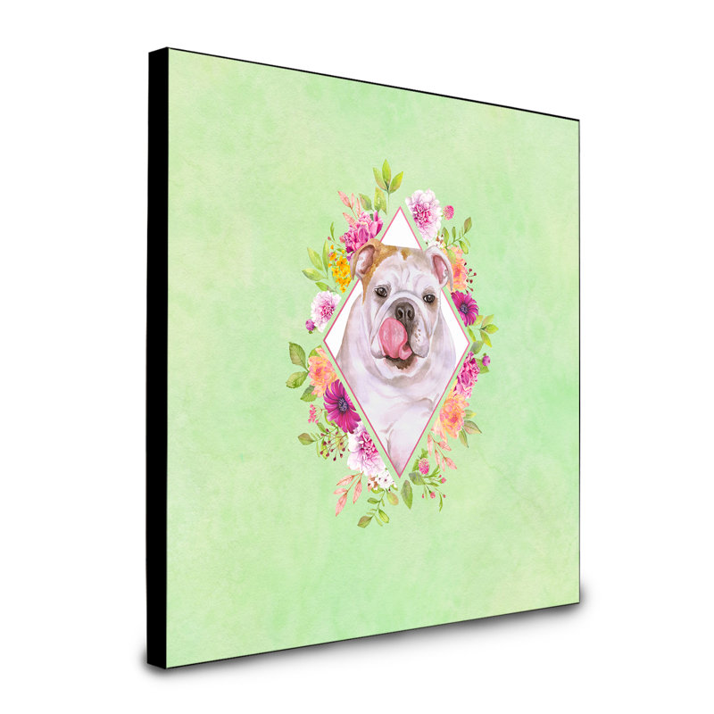 Panneau mural Dollman Flowers, Vert, Bouledogue anglais gris