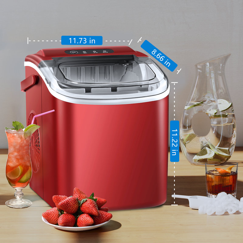 Red Portable Countertop Ice Maker with Handle and Self-Cleaning Function