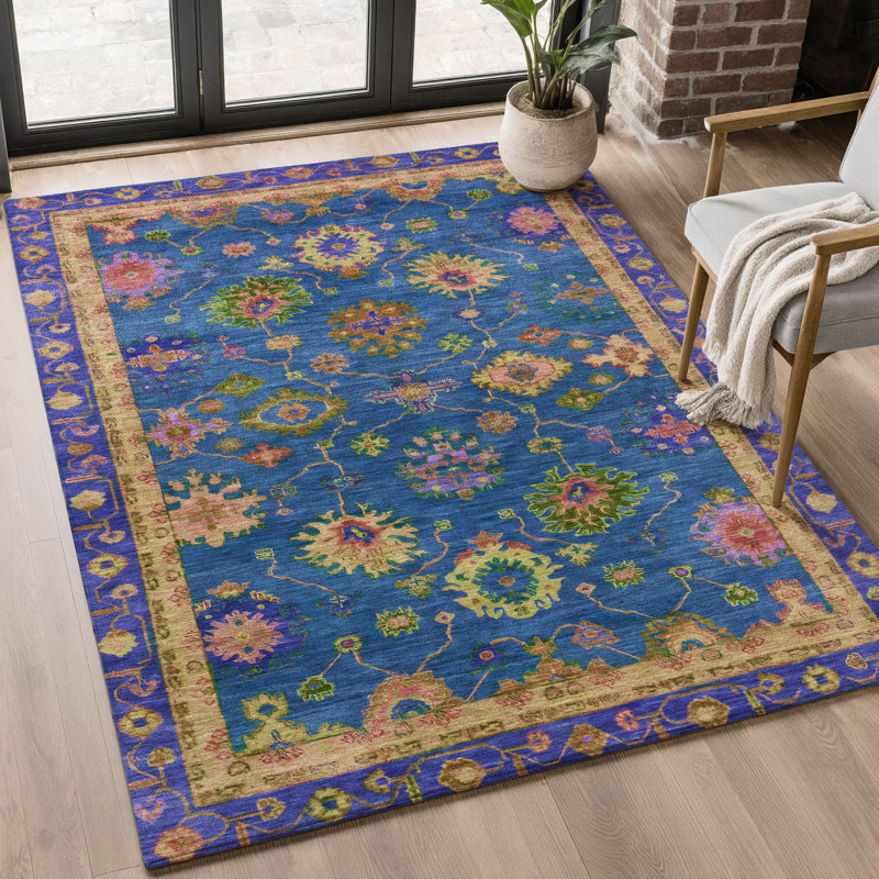 Tapis lavable à la machine de qualité supérieure Mayfield AMF2046, Bleu, 5 pi x 7 pi 6 po
