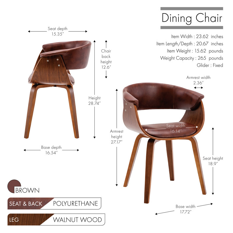 48cm H Polyurethane Upholstered Armchair, Brown