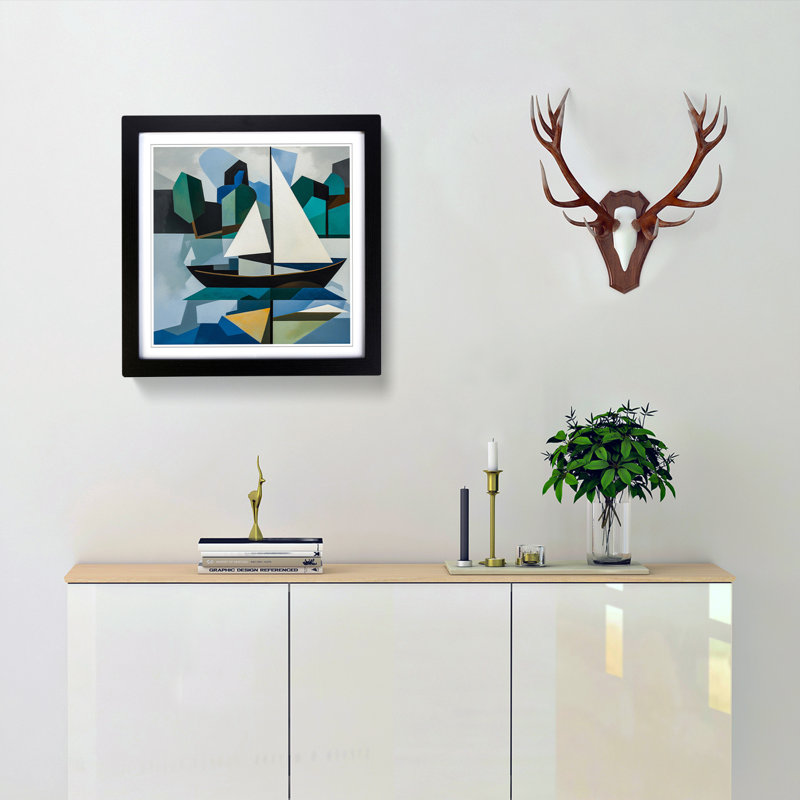Boat on a Lake Suprematism - Framed Print, Black