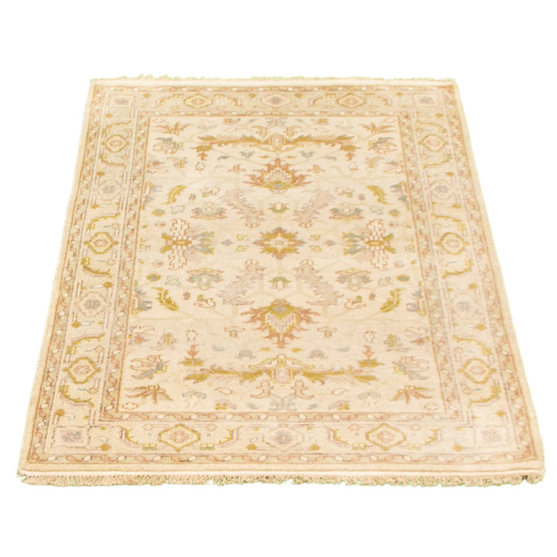 Tapis décoratif en laine noué à la main de conception unique 3 pi 8 po x 5 pi 9 po Desiderius Ivoire