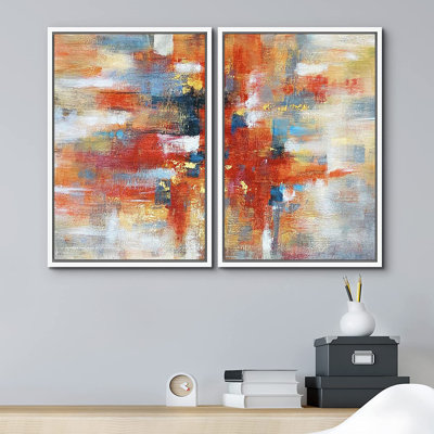«Grunge Abstract Paint Effect Vibrant Red Graffiti Stroke Collage», reproduction sur toile 2 pièces