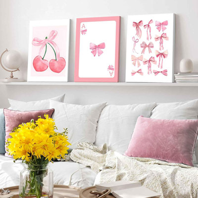 3 pièces à la mode rose arcs toile Art mural BCBG aquarelle arcs de décoration murale photos Girly Coquette Room Decor Esthétique affiches impressions pour appartement appartement chambre décoration 12 x 16 po