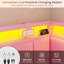 Cadre de lit d'angle avec tiroirs de rangement, canapé-lit double avec garde-corps rembourrés, unité de lit avec lumières DEL et station de charge, cadre de lit double moderne avec tête de lit, rose-1199858989-1202325673