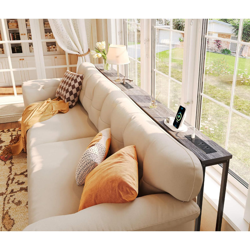 Long Console Sofa Table With Power Outlets And USB Ports, Sturdy Metal Frame, Adjustable Feet, And Anti-Tipping Strap, Perfect For Behind Couch Placement