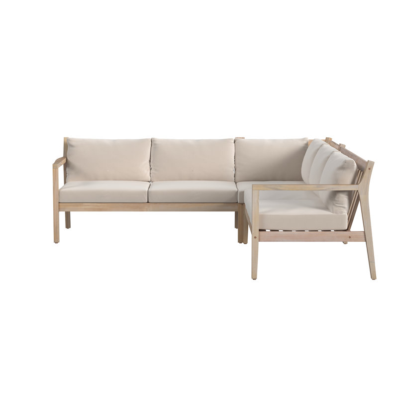 Ensemble modulaire d'extérieur en bois d'acacia massif 3 pièces Amina, Toile Sunbrella® beige antique