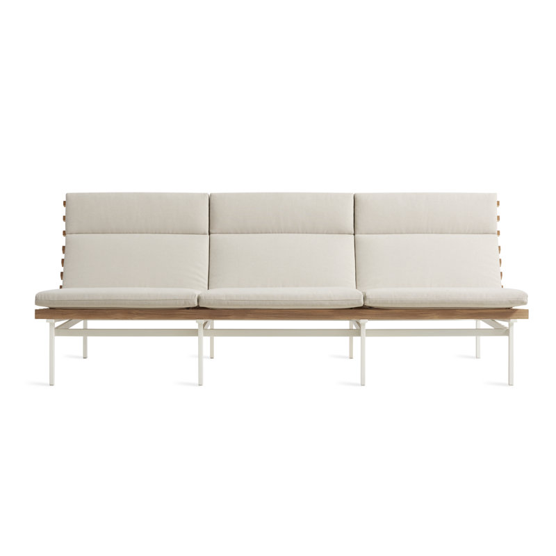Perch 88'' Wide Powder Coated Aluminum Patio Sofa with Cushions, Sunbrella Linen, White