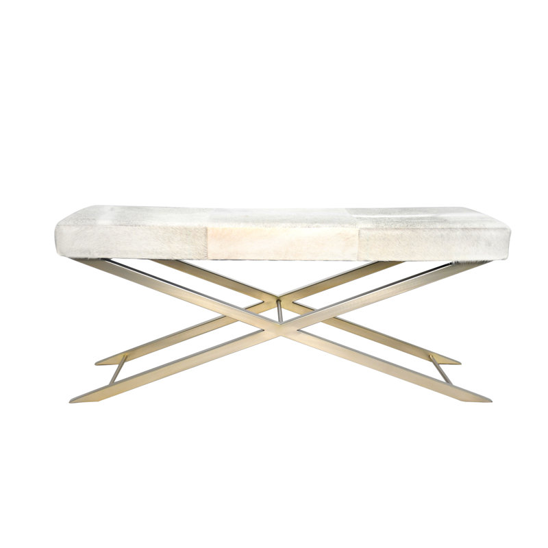 Banc en cuir de vache Najibah, Or, Gris / blanc