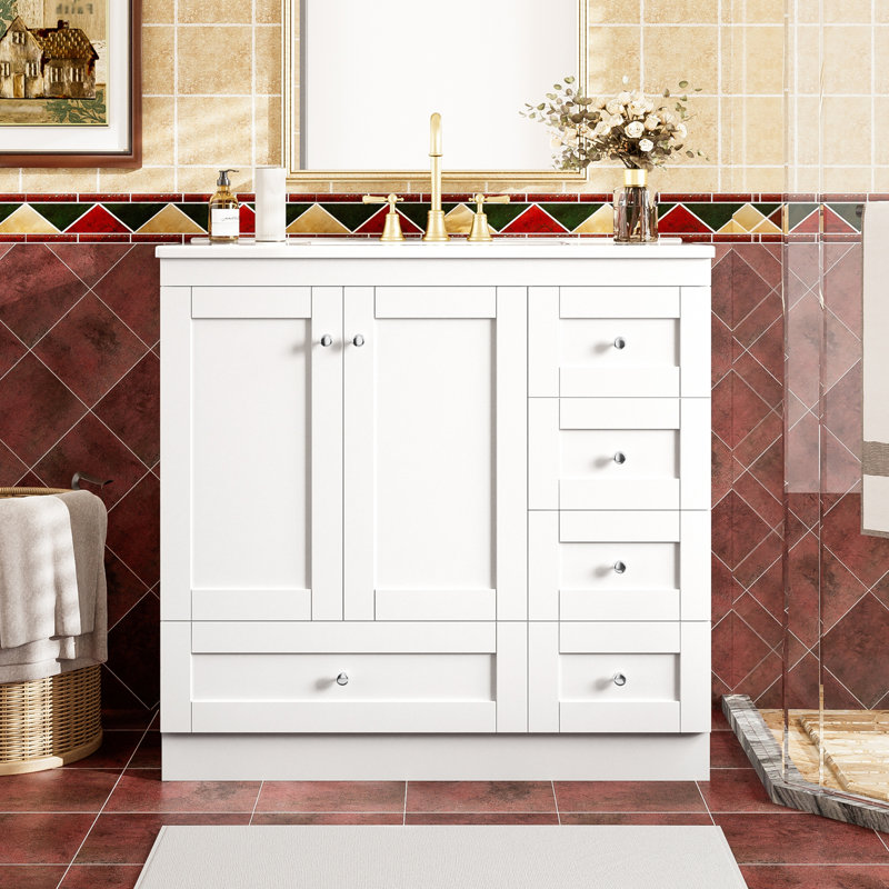 Meuble-lavabo sur pieds 36 po style Shaker, Blanc