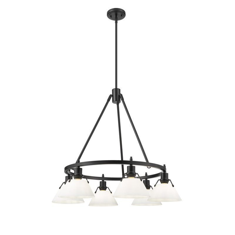 Felda 6 - Light Steel Dimmable Cone Chandelier, Matte Black, Opal Glass