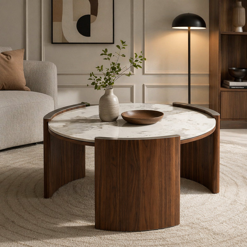 Café rond moderne de 31,5 pouces, Walnut,White