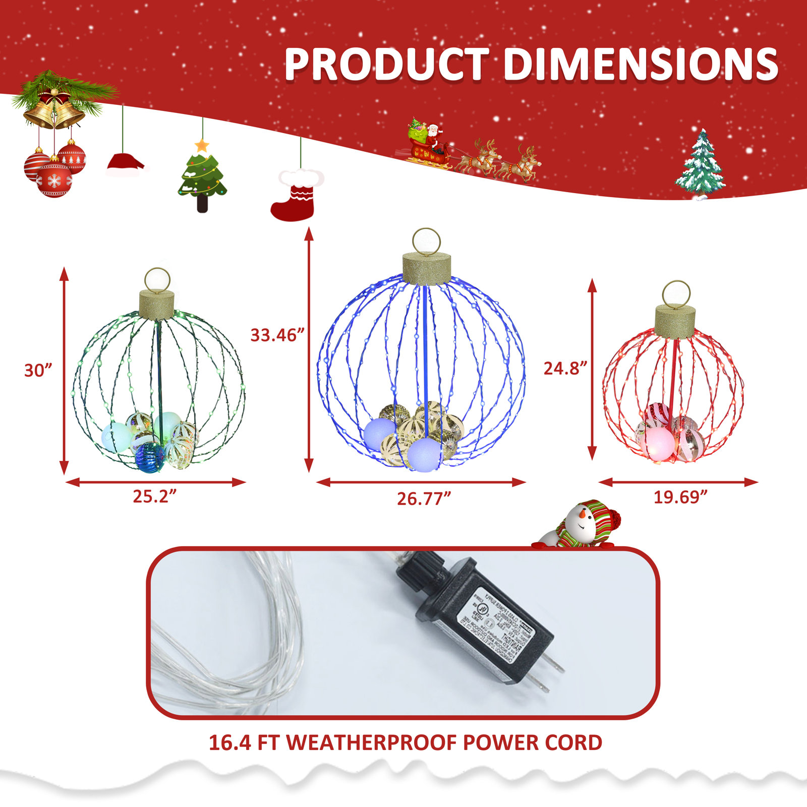 Gutierrez Set Of 3 Ornaments Led Ball Lights Outdoor Christmas Decorations