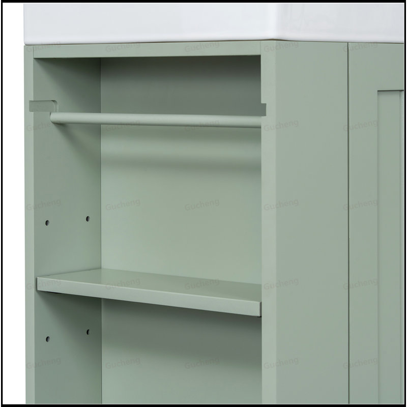 Petit meuble-lavabo en bois aggloméré de 20 po avec lavabo en céramique, Vert clair