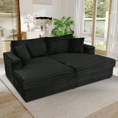 Chaise longue d'intérieur en velours côtelé avec coussins 86 po Giddings