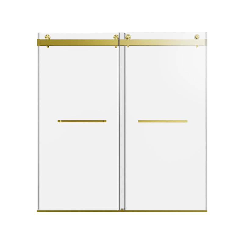 68-72" W x 76" H Frameless Single Sliding Shower Door, 3/8" Thick SGCC Tempered Glass and Exquisite Roller Rail for Bathroom, Brushed Gold