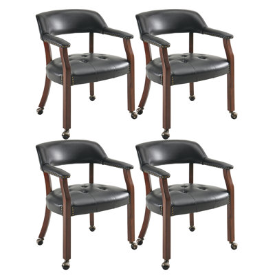 Swivel Tufted Dining Chairs With Porker Casters And Arms(Set Of 4)
