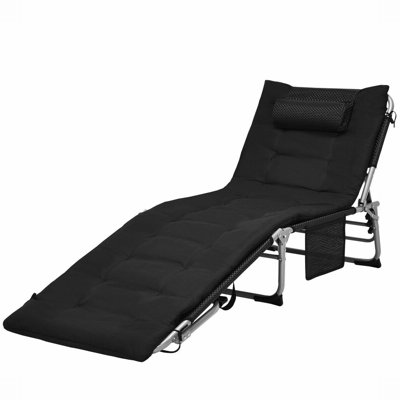 Metal Outdoor Foldable Sun Chaise Lounge With Removable Black Cushions And Side Package by Arlmont & Co.
