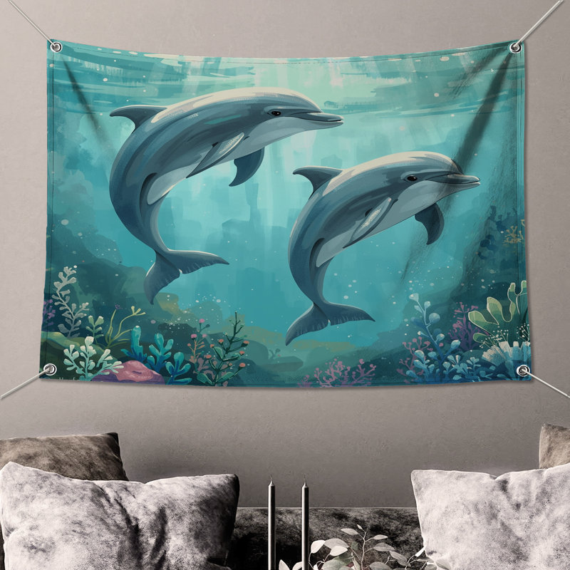 Tapisserie murale "Dauphins", H 68 po x l 80 po avec 4 œillets