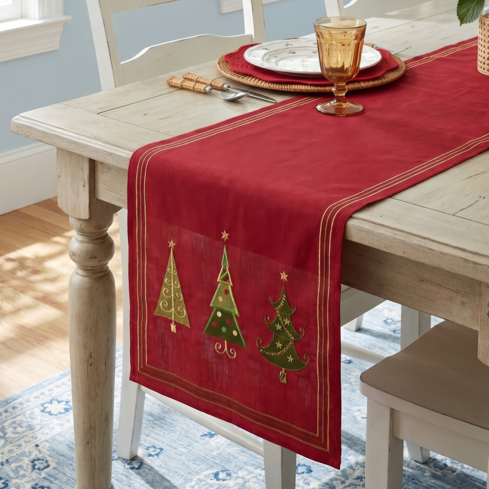 Floral Christmas Table Runnner, 120" x 16"