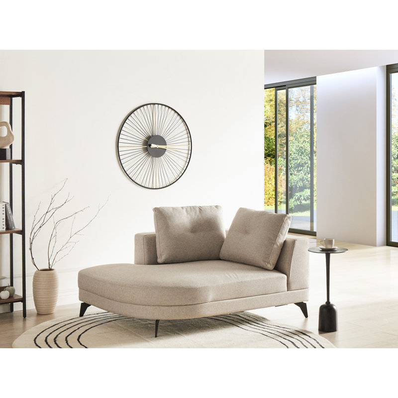 Upholstered Chaise Lounge, Beige, Right Hand Facing
