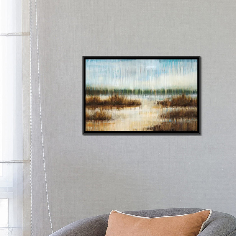 « early matinée brume », reproduction sur toile, H 40 po x l 60 po x P 1,5 po, Toile avec cadre noir, Pas de tapis