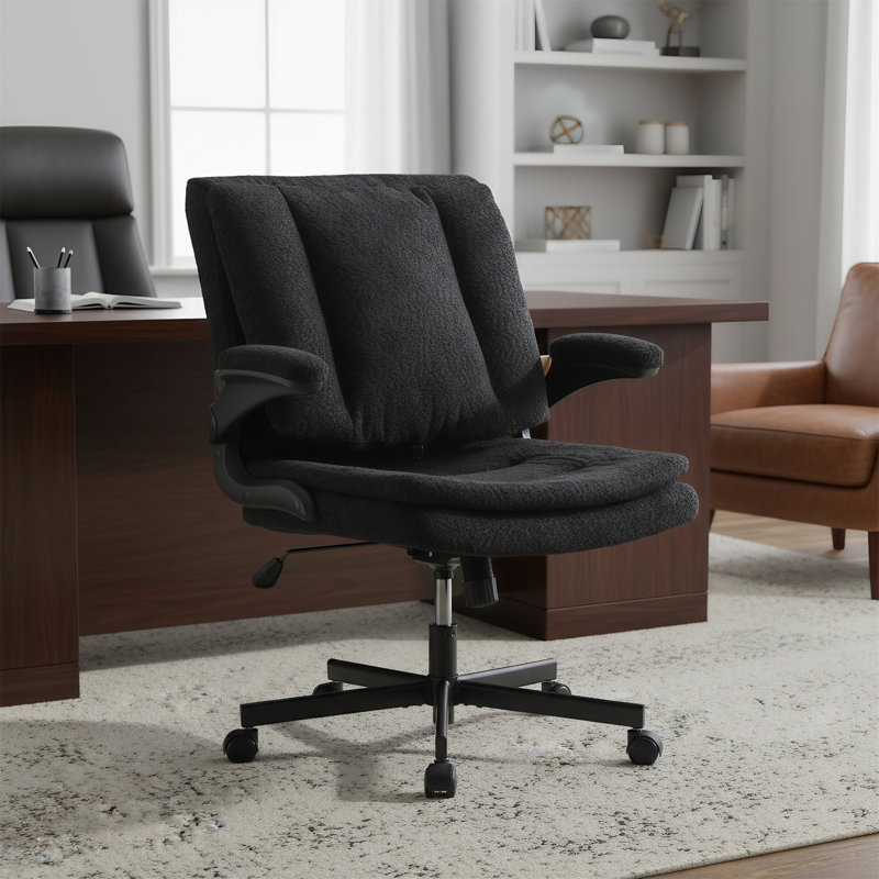 Chaise de bureau pivotante avec roulettes et base à pieds croisés, avec siège large et confortable, Noir