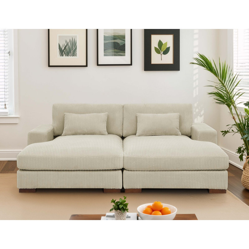 Axiel 88" Square Arm Sofa Bed, Beige Corduroy
