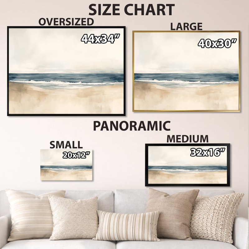 «Neutral Beach Horizon II», art mural bord de mer beige, H 30 po x l 40 po, Toile tendue