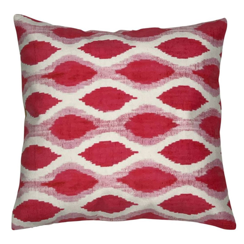 Square Throw Pillow, Pink/white Ikat