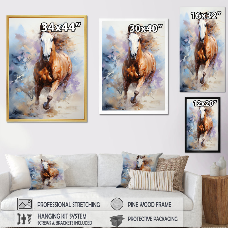 Cheval au galop en action, Toile tendue, H 40 po x l 30 po x P 1,5 po