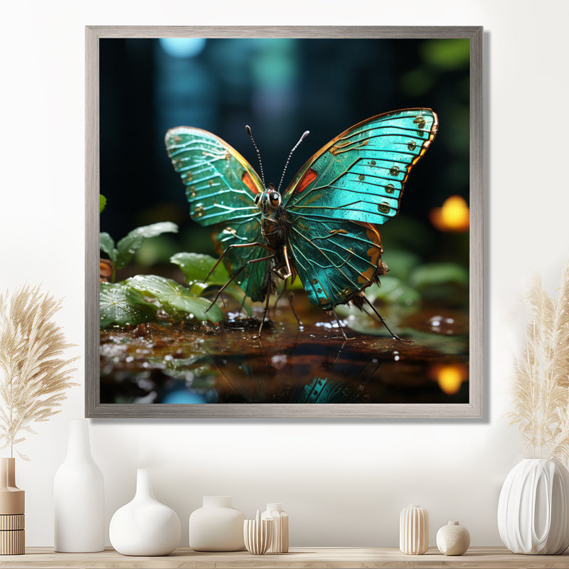 Butterfly Natures Palette - Art mural papillon, H 36 po x l 36 po x P 1,5 po, Cadre simple argenté