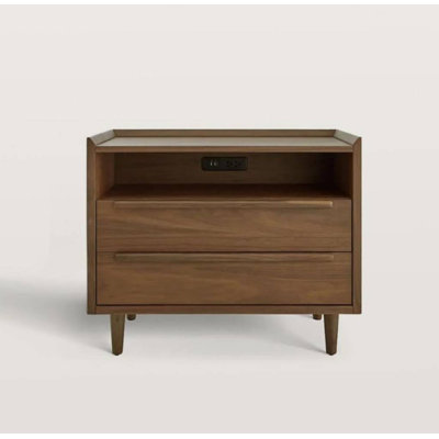 2-Drawer Mid-Century Nightstand With Outlets