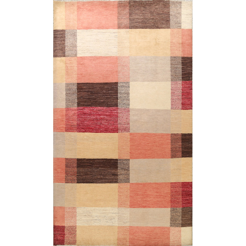 Tapis unique en laine noué à la main beige / brun / rouge nouvel âge Kashkoli 6 pi 7 po x 9 pi 8 po