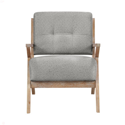 Modern Tufted Back Accent Chair 1Pc Fabric Upholstery Antique Finish Solid Rubberwood Unique Design Furniture