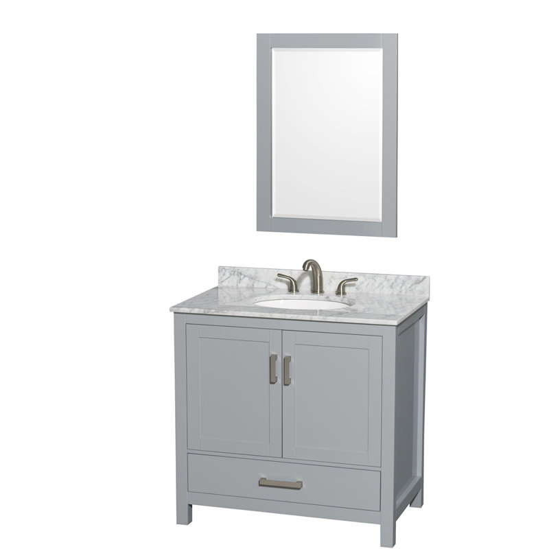 Sheffield 36'' Gray Solid Wood Single Bathroom Vanity with Marble Top