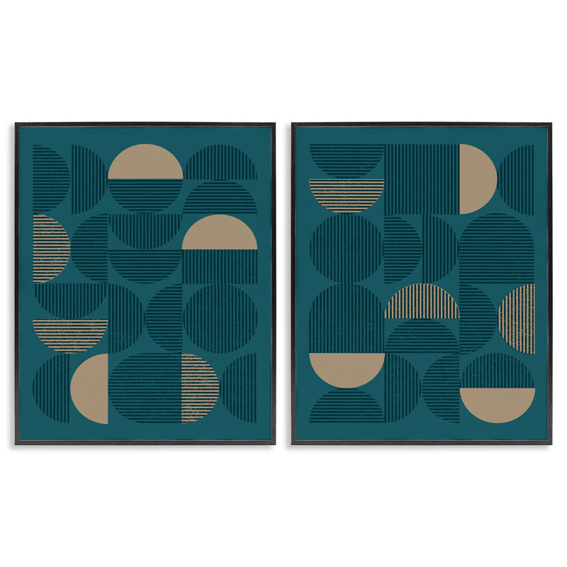 Minimaliste bleu sarcelle géométrique, ensemble de 2 giclées encadrées par Vision Studio, Giclée encadrée noir minuit