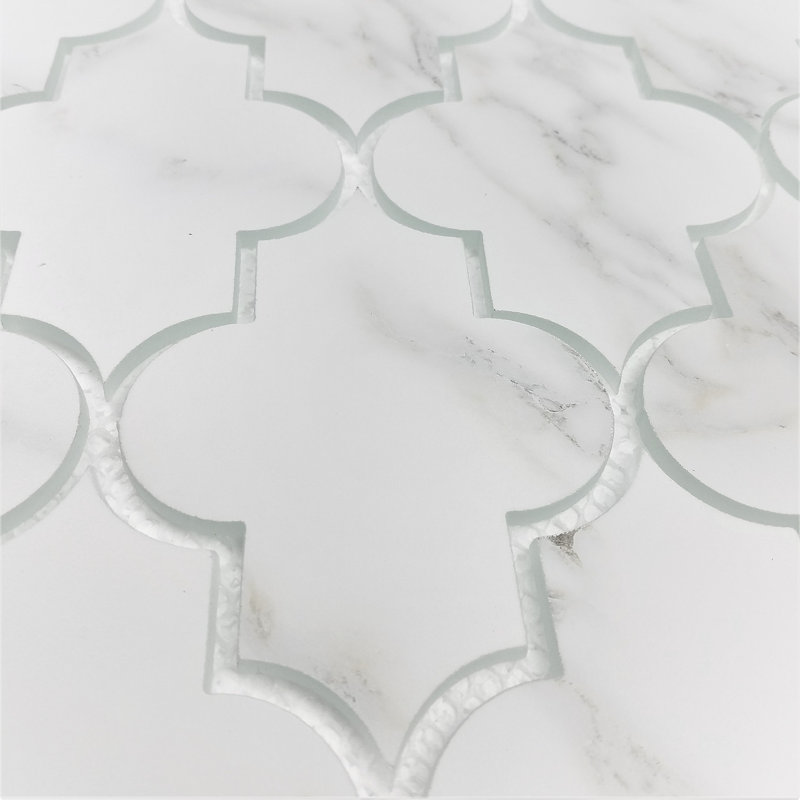 Nature 4 in. x 5.5 in. Marble Look Glass Small Lantern Arabesque Mosaic Decorative Kitchen & Bathroom Wall Tile